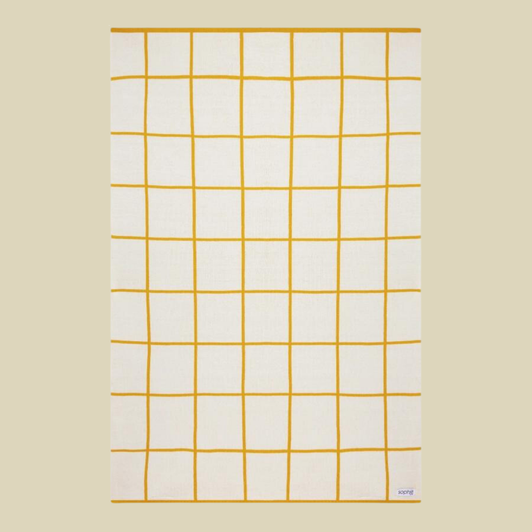 Yellow Grid Cotton Knit Pram Blanket