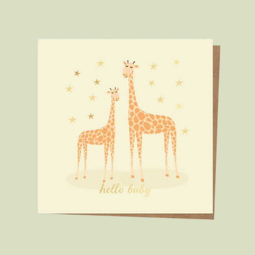 Foil New Baby Card - Animal World - Giraffe - Hello Baby