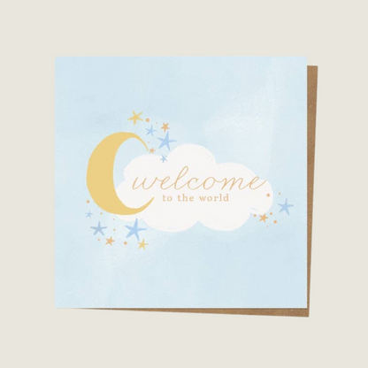 Luxury Foil New Baby Card - Moon & Clouds - Blue