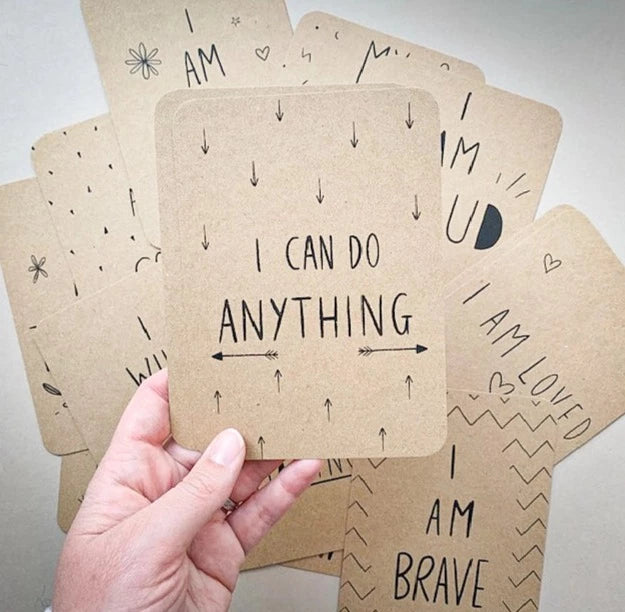 Affirmation cards for young children to learn self esteem and self worth, great for use as home learning tools. A6 cards with affirmations on.